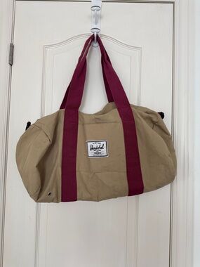 Herschel Supply Company Tan Duffel with Burgundy Straps